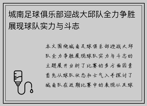 城南足球俱乐部迎战大邱队全力争胜展现球队实力与斗志